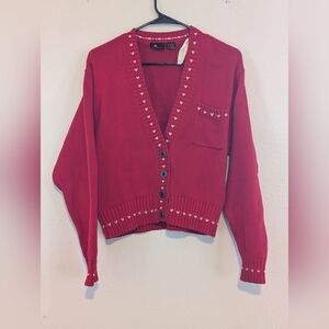 Chic Red V-Neck Cardigan with Button Details
